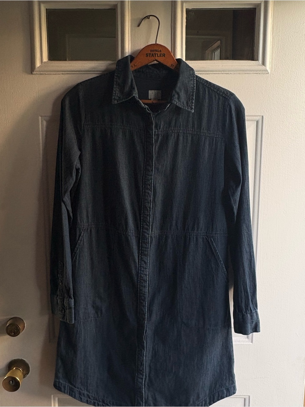 A New Day Women’s S 100% Cotton Long Sleeve Blue Dress Button up with Pockets